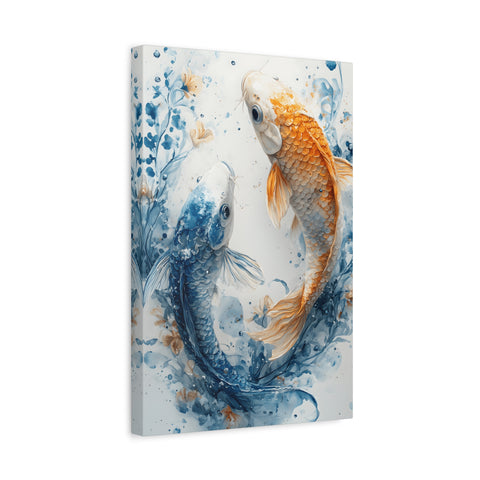 Artistic Koi Canvas, Home Decor, Gift Idea, Asian Wall Art, Unique Art Piece