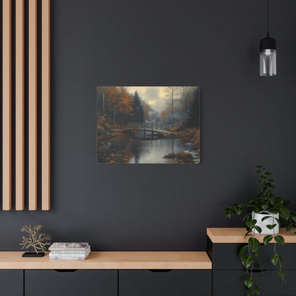 Autumn Landscape Canvas Print, Nature Art for Home Decor, Rustic Wall Art, Fall Decor, Bridge and River Painting