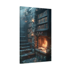 Cozy Fantasy Art Canvas, Enchanting Library Décor, Wall Art for Book Lovers, Mystical Home Aesthetic