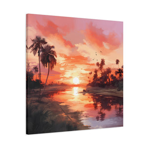 Sunset Canvas Wall Art, Tropical Landscape Decor, Coastal Home Decoration, Living Room Artwork, Gift for Nature Lovers