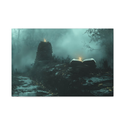 Mystical Book Canvas Art, Enigmatic Wall Decor, Fantasy Themed Home Decor, Gift for Book Lovers, Unique Art Piece, Wall Art for Halloween