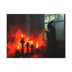 Spooky Halloween Canvas Print, Witch Decor, Haunted House Art, Creepy Wall Art, Fall Home Decor