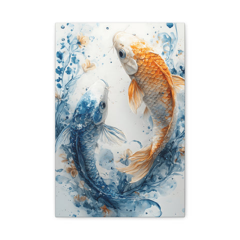Artistic Koi Canvas, Home Decor, Gift Idea, Asian Wall Art, Unique Art Piece