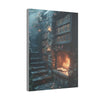 Enchanted Library Canvas Art, Cozy Fireplace Wall Décor, Fantasy-Inspired Book Nook, Magical Home Décor