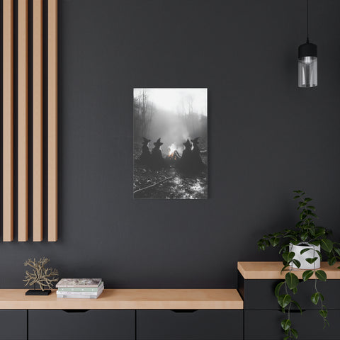 Mystical Witch Campfire Canvas Art, Boho Wall Decor, Halloween Home Decor, Witchy Aesthetic Art, Dark Forest Scene