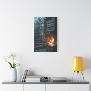 Cozy Fantasy Art Canvas, Enchanting Library Décor, Wall Art for Book Lovers, Mystical Home Aesthetic