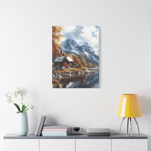 Serene Landscape Canvas Wall Art, Nature Decor, Fall Aesthetic Home Decor, Cozy Cabin Artwork, Mountain Scene Print