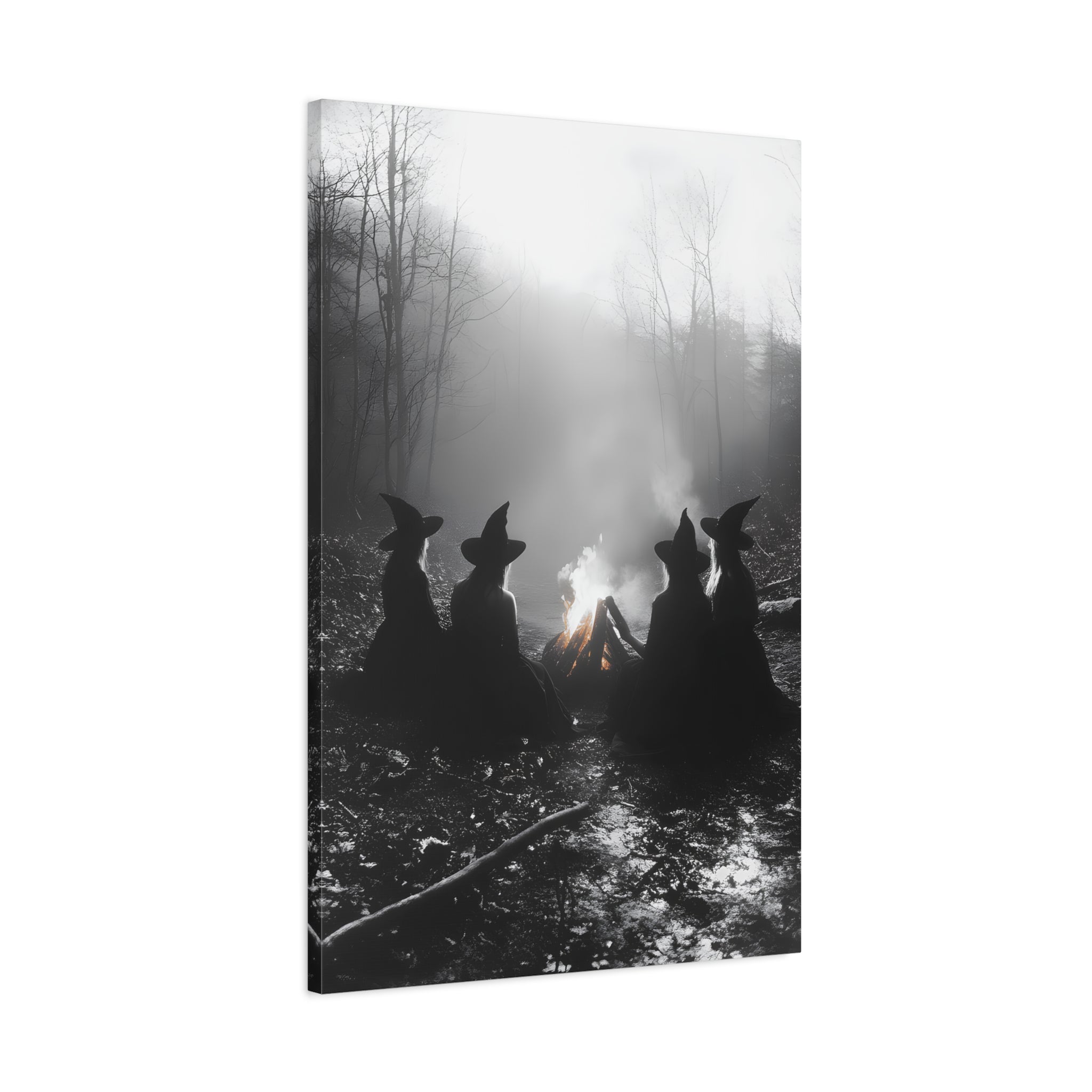 Mystical Witch Campfire Canvas Art, Boho Wall Decor, Halloween Home Decor, Witchy Aesthetic Art, Dark Forest Scene