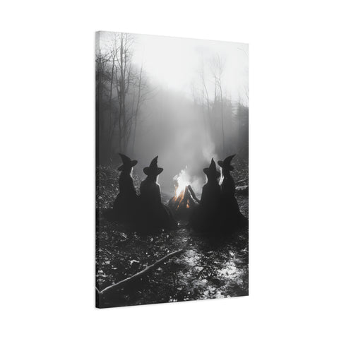 Mystical Witch Campfire Canvas Art, Boho Wall Decor, Halloween Home Decor, Witchy Aesthetic Art, Dark Forest Scene