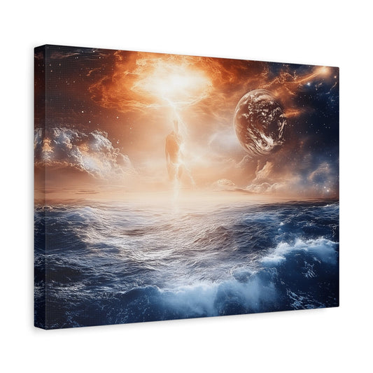 Stretched Canvas Art Print, Cosmic Waves, Space Decor, Modern Wall Art, Galactic Home Decor, Dreamy Ocean Art