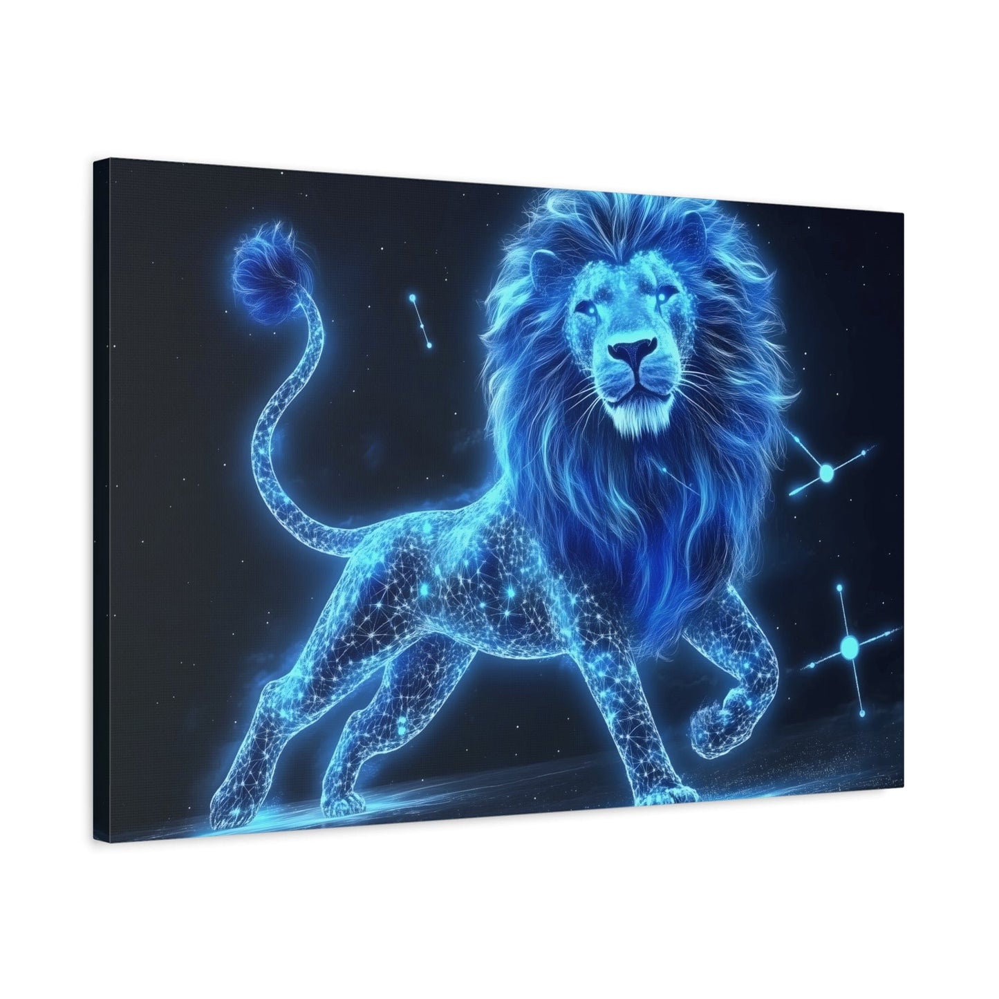 Celestial Lion Canvas Art, Cosmic Decor, Starry Night Wall Art, Gift for Animal Lovers, Home Office Decor, Vibrant Blue Canvas