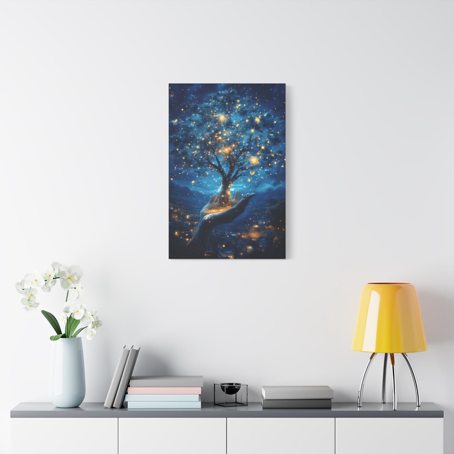Stretched Canvas Art Print - Dreamy Night Tree Design, Home Decor, Gift for Nature Lovers, Bohemian Wall Art, Mindful Decor