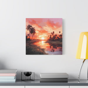 Sunset Canvas Wall Art, Tropical Landscape Decor, Coastal Home Decoration, Living Room Artwork, Gift for Nature Lovers