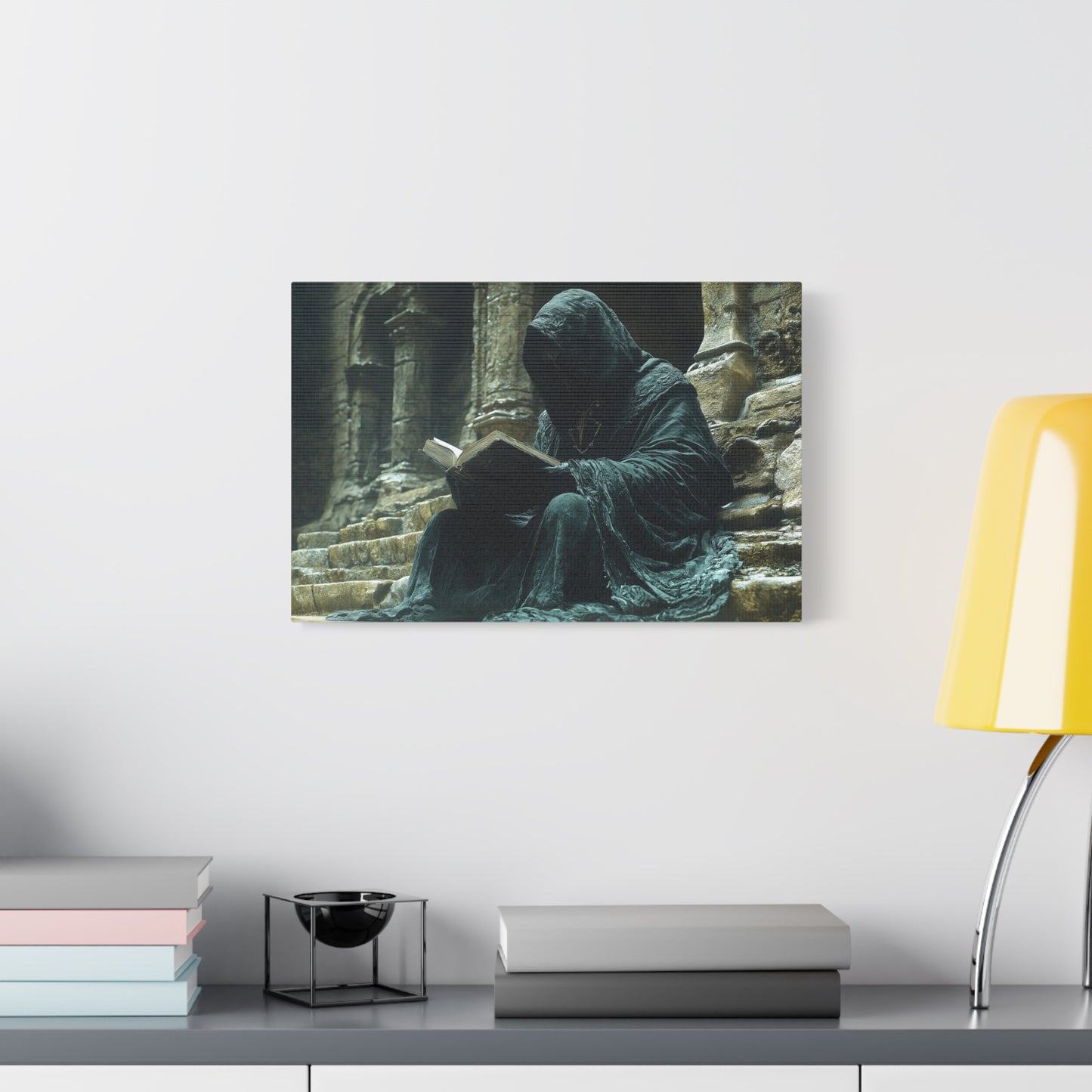 Mystical Monk Stretched Canvas Art, Dark Fantasy Wall Decor, Esoteric Home Decor, Unique Gifts for Art Lovers, Spiritual Artwork