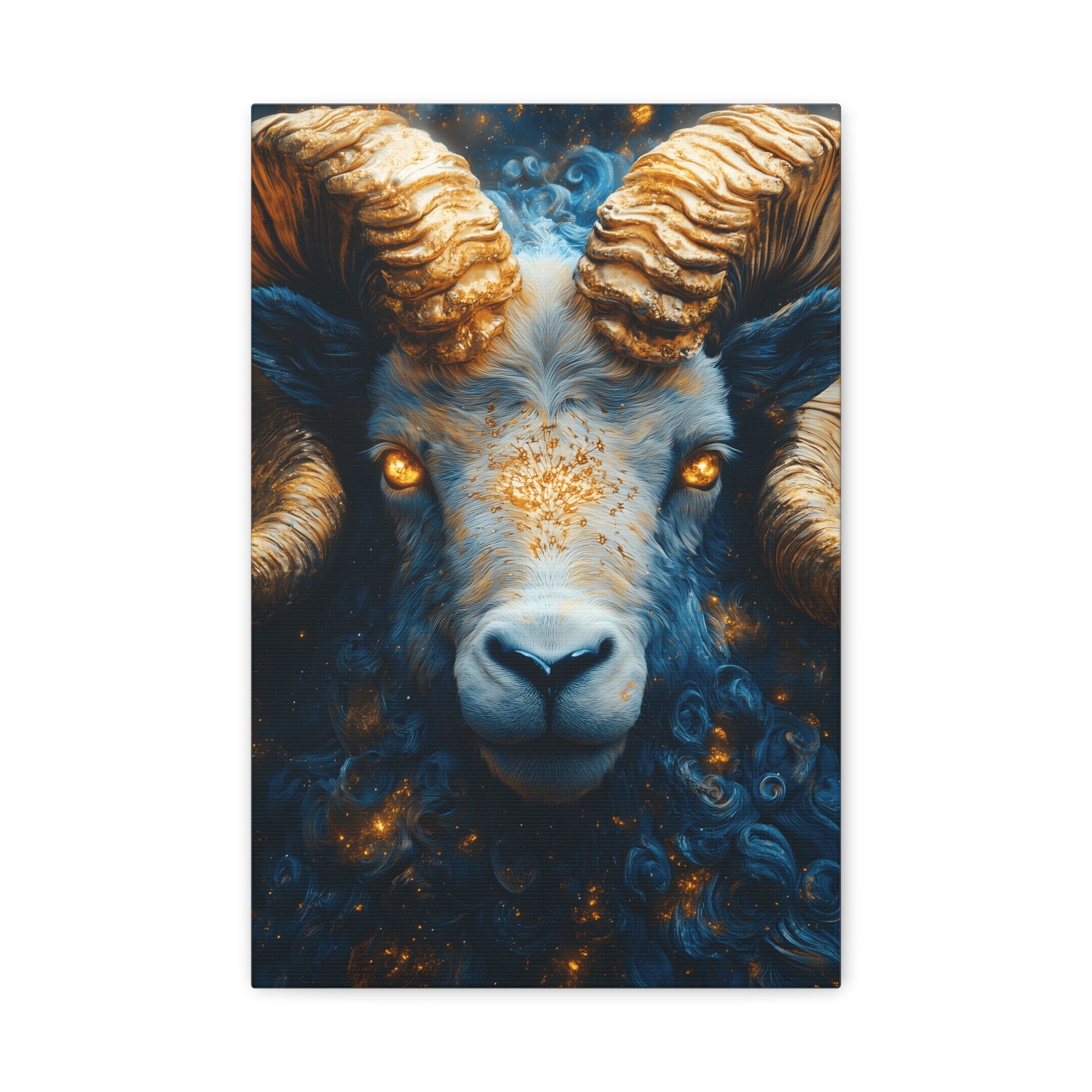 Stretched Canvas Wall Art Featuring Mystical Ram Design, Perfect for Home Decor, Art Lovers, Nature Enthusiasts, Gift Idea