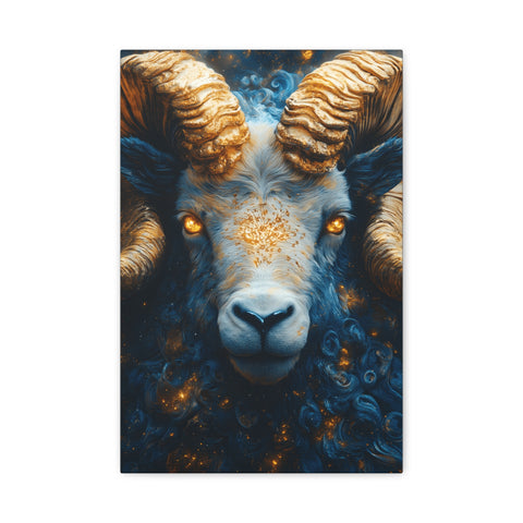 Stretched Canvas Wall Art Featuring Mystical Ram Design, Perfect for Home Decor, Art Lovers, Nature Enthusiasts, Gift Idea