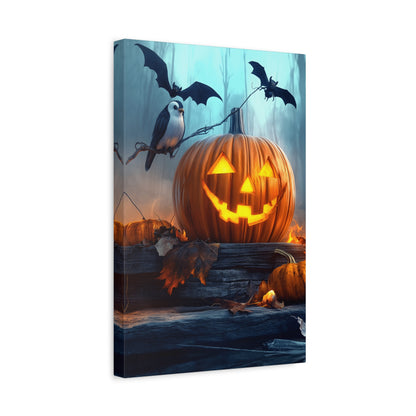 Halloween Canvas Art, Spooky Pumpkin Wall Decor, Fall Home Décor, Autumn Decoration, Bat and Crow Illustration