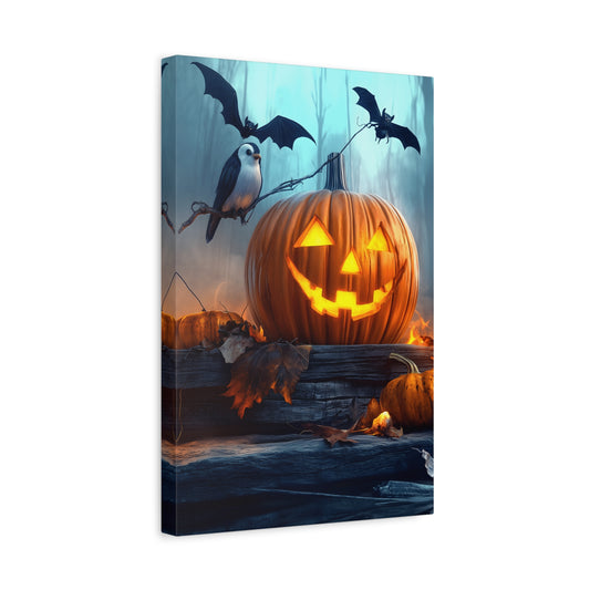 Halloween Canvas Art, Spooky Pumpkin Wall Decor, Fall Home Décor, Autumn Decoration, Bat and Crow Illustration