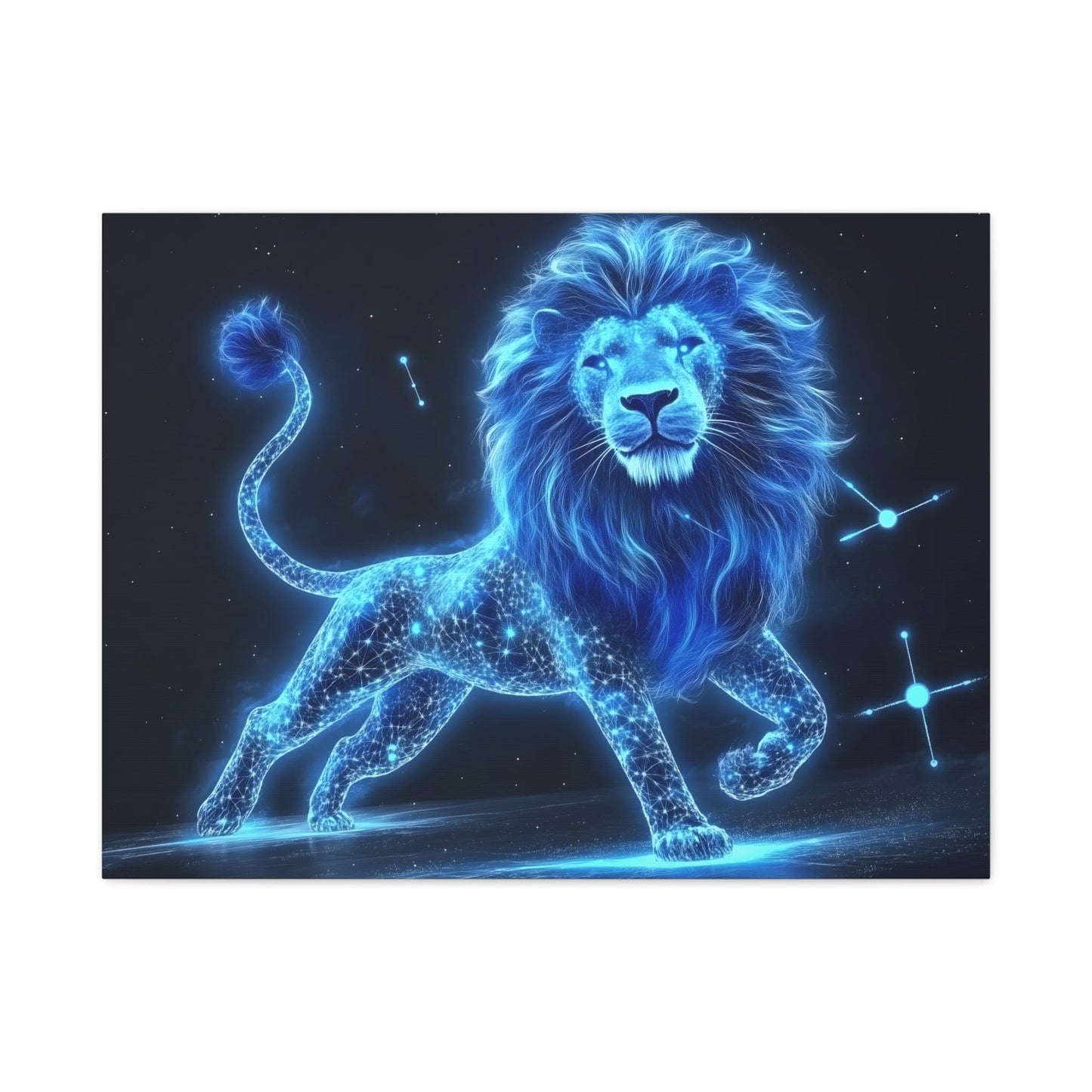 Celestial Lion Canvas Art, Cosmic Decor, Starry Night Wall Art, Gift for Animal Lovers, Home Office Decor, Vibrant Blue Canvas