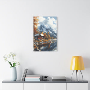 Serene Landscape Canvas Wall Art, Nature Decor, Fall Aesthetic Home Decor, Cozy Cabin Artwork, Mountain Scene Print