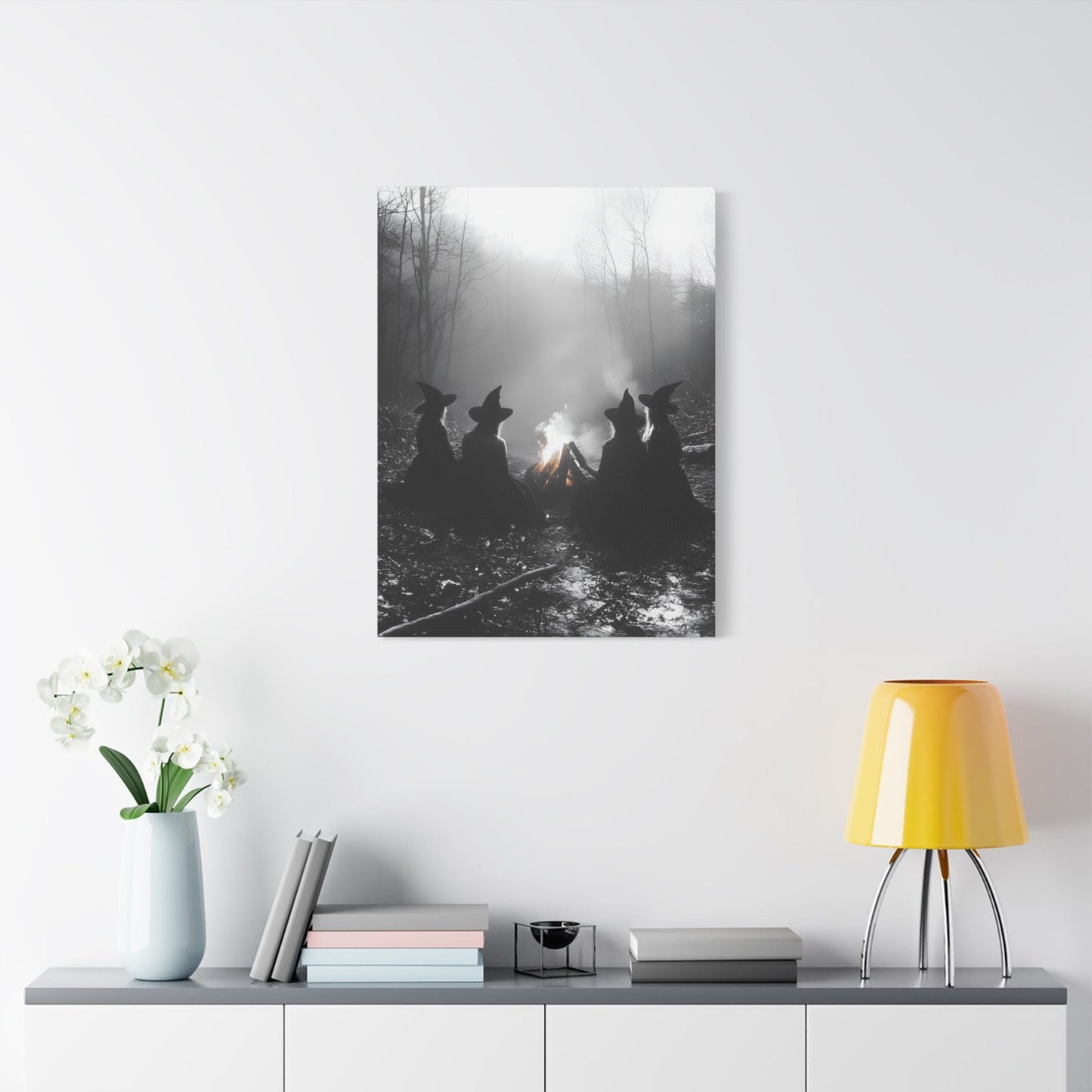 Mystical Witch Campfire Canvas Art, Boho Wall Décor, Halloween Home Décor, Witchy Aesthetic Art - BldyLcks Designs