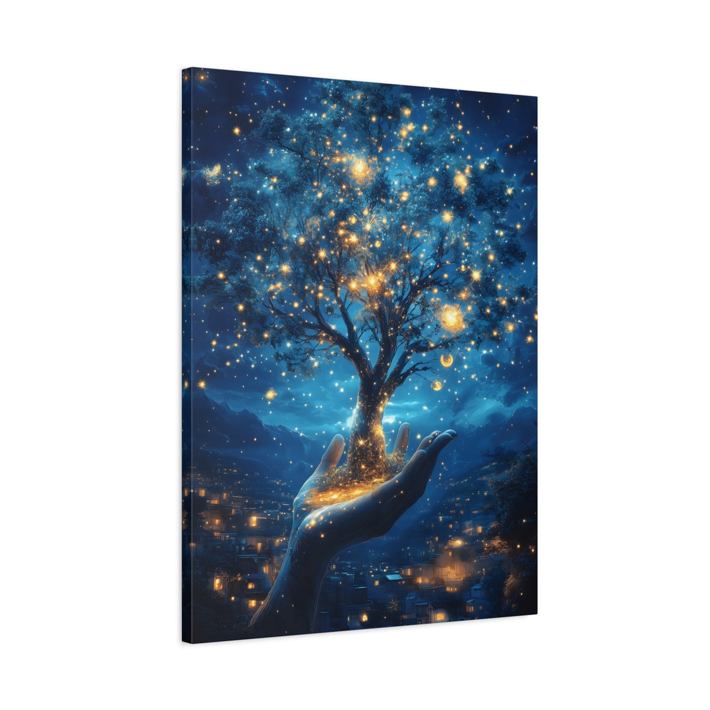 Stretched Canvas Art Print - Dreamy Night Tree Design, Home Decor, Gift for Nature Lovers, Bohemian Wall Art, Mindful Decor