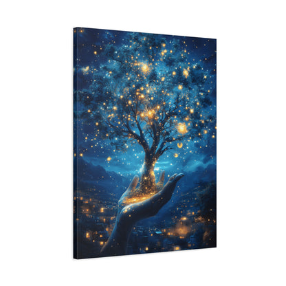 Stretched Canvas Art Print - Dreamy Night Tree Design, Home Decor, Gift for Nature Lovers, Bohemian Wall Art, Mindful Decor