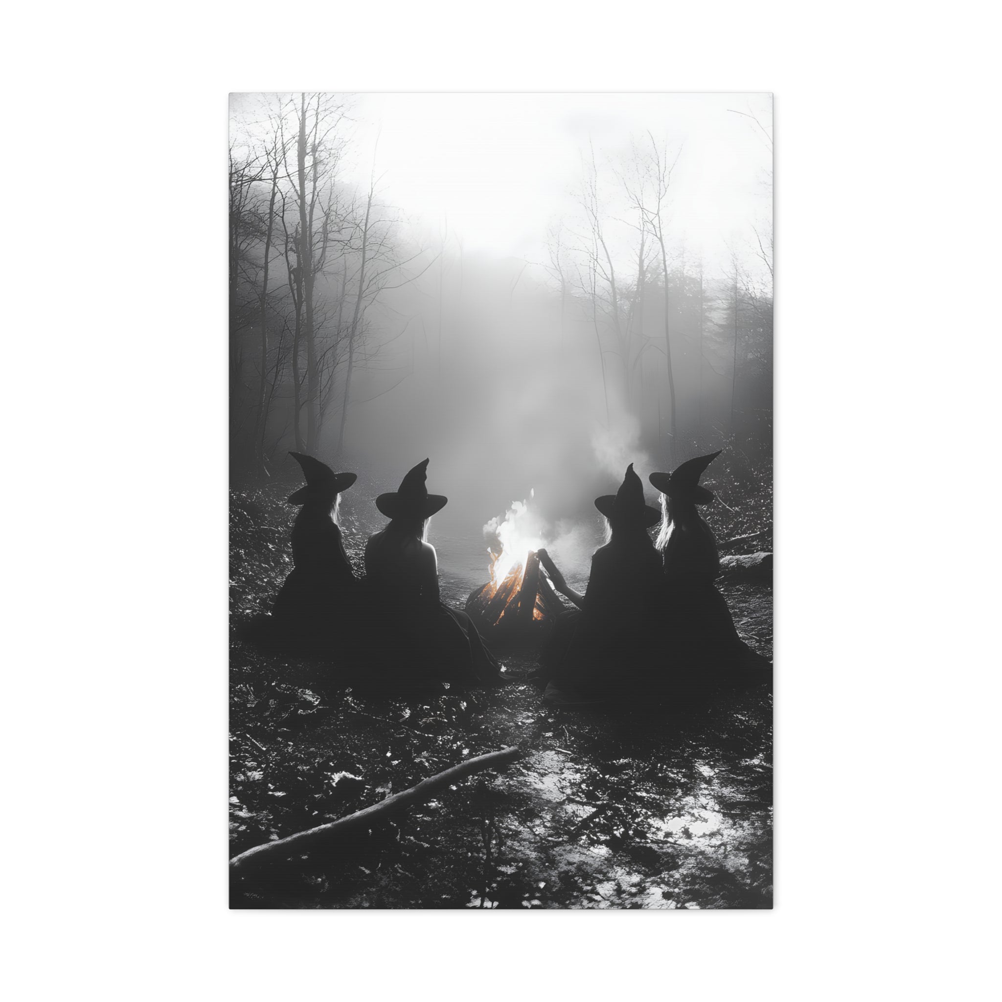 Mystical Witch Campfire Canvas Art, Boho Wall Decor, Halloween Home Decor, Witchy Aesthetic Art, Dark Forest Scene