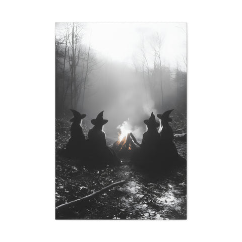 Mystical Witch Campfire Canvas Art, Boho Wall Decor, Halloween Home Decor, Witchy Aesthetic Art, Dark Forest Scene