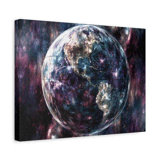 Stretched Canvas Wall Art, Cosmic Earth Design, Home Decor, Modern Art, Gift for Space Lovers, Galaxy Artwork