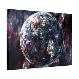 Stretched Canvas Wall Art, Cosmic Earth Design, Home Decor, Modern Art, Gift for Space Lovers, Galaxy Artwork