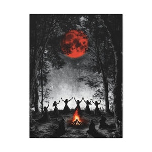 Mystical Campfire Canvas Print, Art Decor for Witchcraft, Halloween Nights, Boho Style, Unique Home Decoration, Gift for Spiritual Seekers