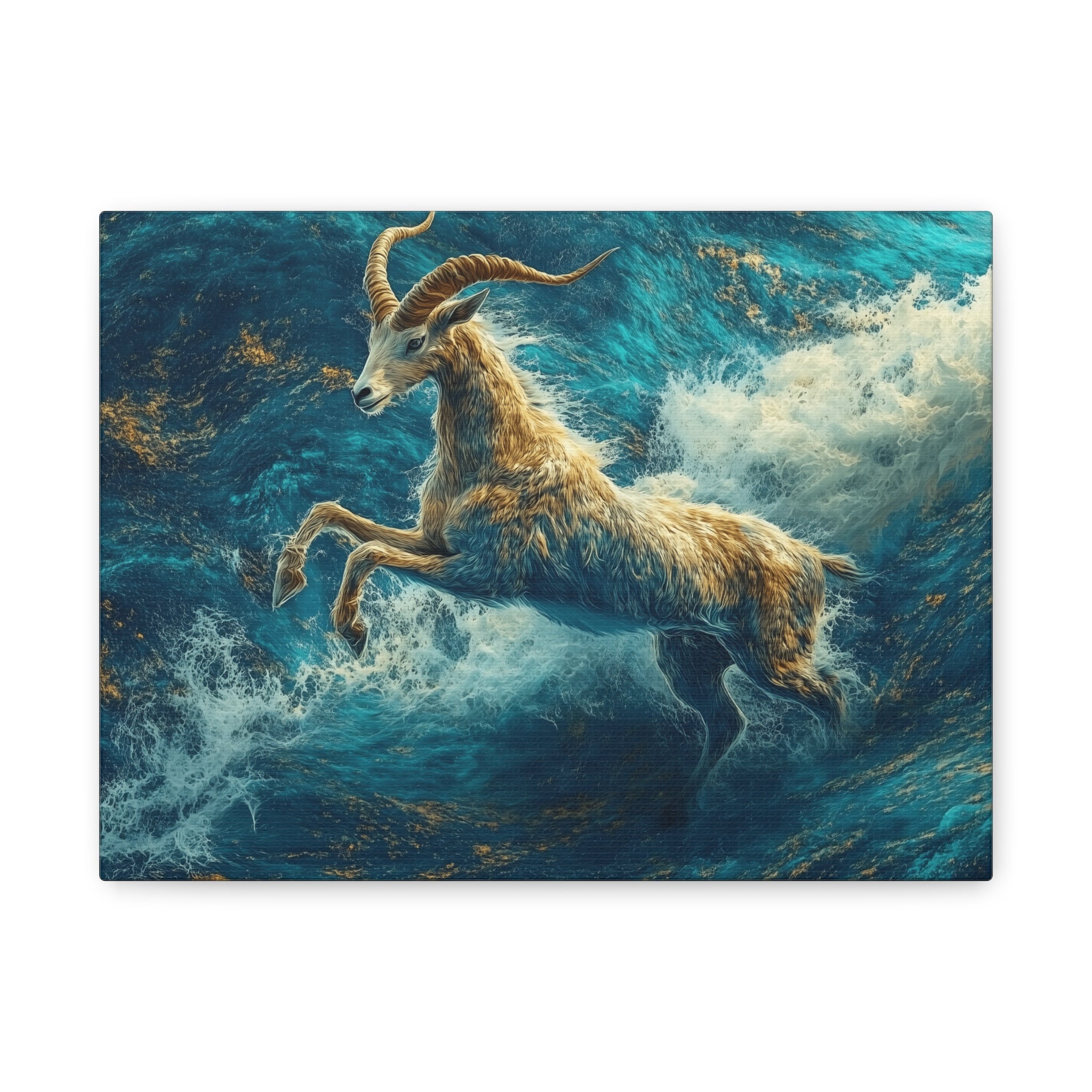 Leaping Goat Canvas Art, Water Splash Wall Décor, Farmhouse Decor, Nature Art, Goat Lover Gift, Animal Wall Hanging