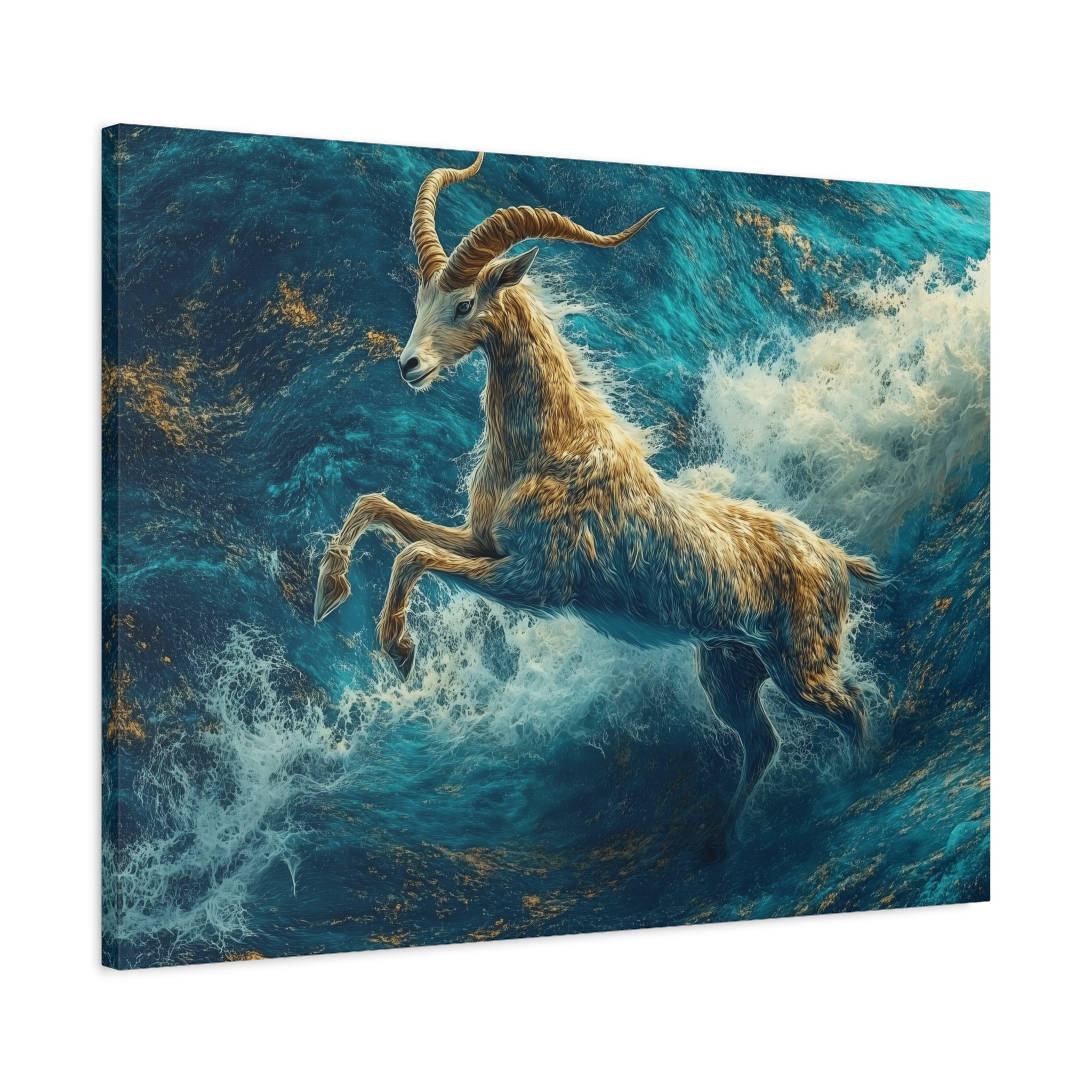Leaping Goat Canvas Art, Water Splash Wall Décor, Farmhouse Decor, Nature Art, Goat Lover Gift, Animal Wall Hanging