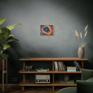 Celestial Canvas Wall Art featuring a vibrant galaxy print with vivid blue and fiery orange cosmic swirls