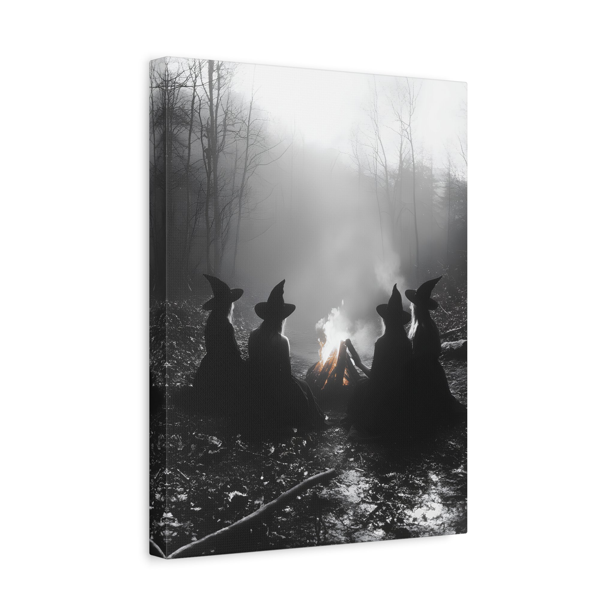 Mystical Witch Campfire Canvas Art, Boho Wall Decor, Halloween Home Decor, Witchy Aesthetic Art, Dark Forest Scene