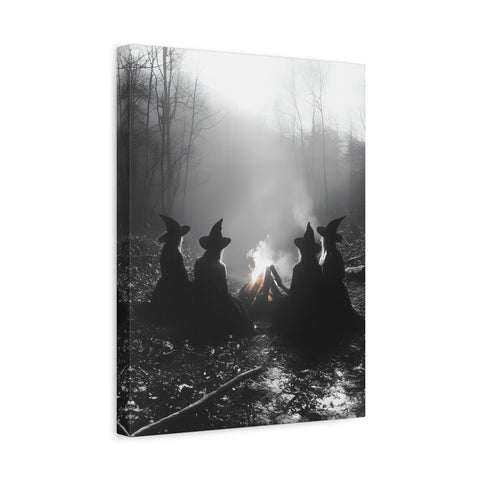 Mystical Witch Campfire Canvas Art, Boho Wall Decor, Halloween Home Decor, Witchy Aesthetic Art, Dark Forest Scene