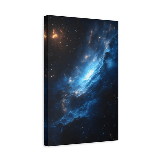 Cosmic Canvas Wall Art, Galaxy Decor, Space Home Decoration, Blue Nebula Print, Stretched Artwork for Bedroom