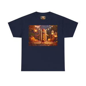 Halloween Hot Dog Tee, Funny Halloween Shirt, Unisex Graphic T-Shirt, Spooky Party Wear, Autumn Festive Apparel, Unique Halloween Gift