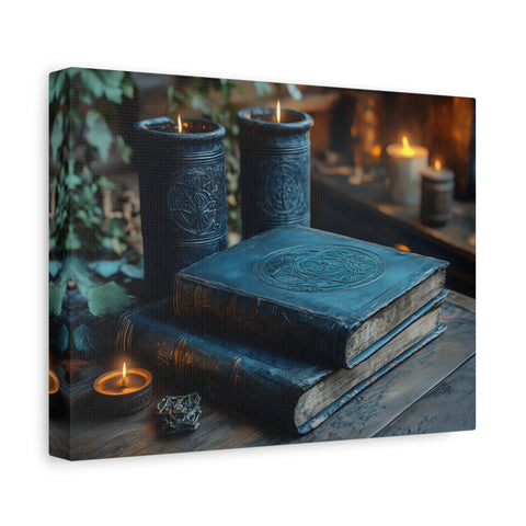 Mystical Book Canvas Art, Enchanted Decor, Gothic Wall Art, Dark Academia Home Decor, Candlelight Aesthetic