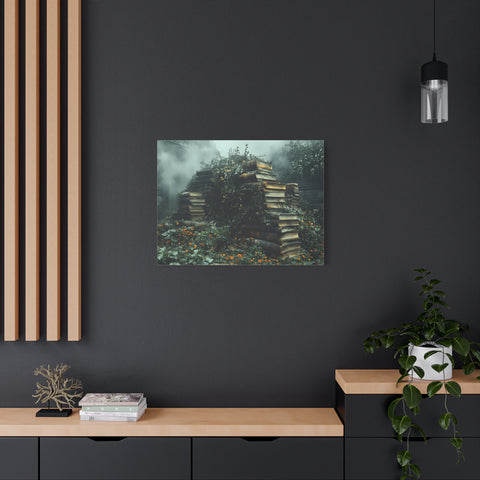 Mystical Book Stack Canvas Art, Enchanted Wall Decor, Literary Home Decor, Cozy Living Room Art, Nature Aesthetic
