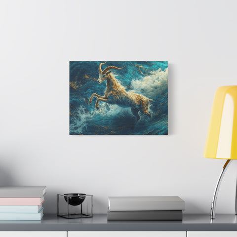 Leaping Goat Canvas Art, Water Splash Wall Décor, Farmhouse Decor, Nature Art, Goat Lover Gift, Animal Wall Hanging