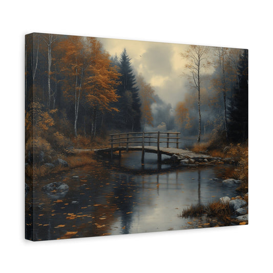 Autumn Landscape Canvas Print, Nature Art for Home Decor, Rustic Wall Art, Fall Decor, Bridge and River Painting
