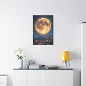 Stretched Canvas Art, Moonlit Cityscape, Home Decor, Starry Night Wall Art, Unique Gift for Moon Lovers