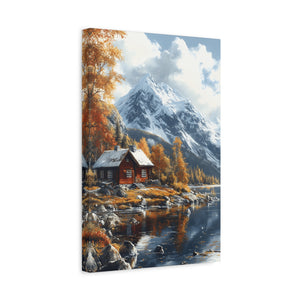 Serene Landscape Canvas Wall Art, Nature Decor, Fall Aesthetic Home Decor, Cozy Cabin Artwork, Mountain Scene Print
