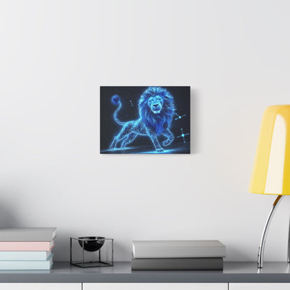 Celestial Lion Canvas Art, Cosmic Decor, Starry Night Wall Art, Gift for Animal Lovers, Home Office Decor, Vibrant Blue Canvas