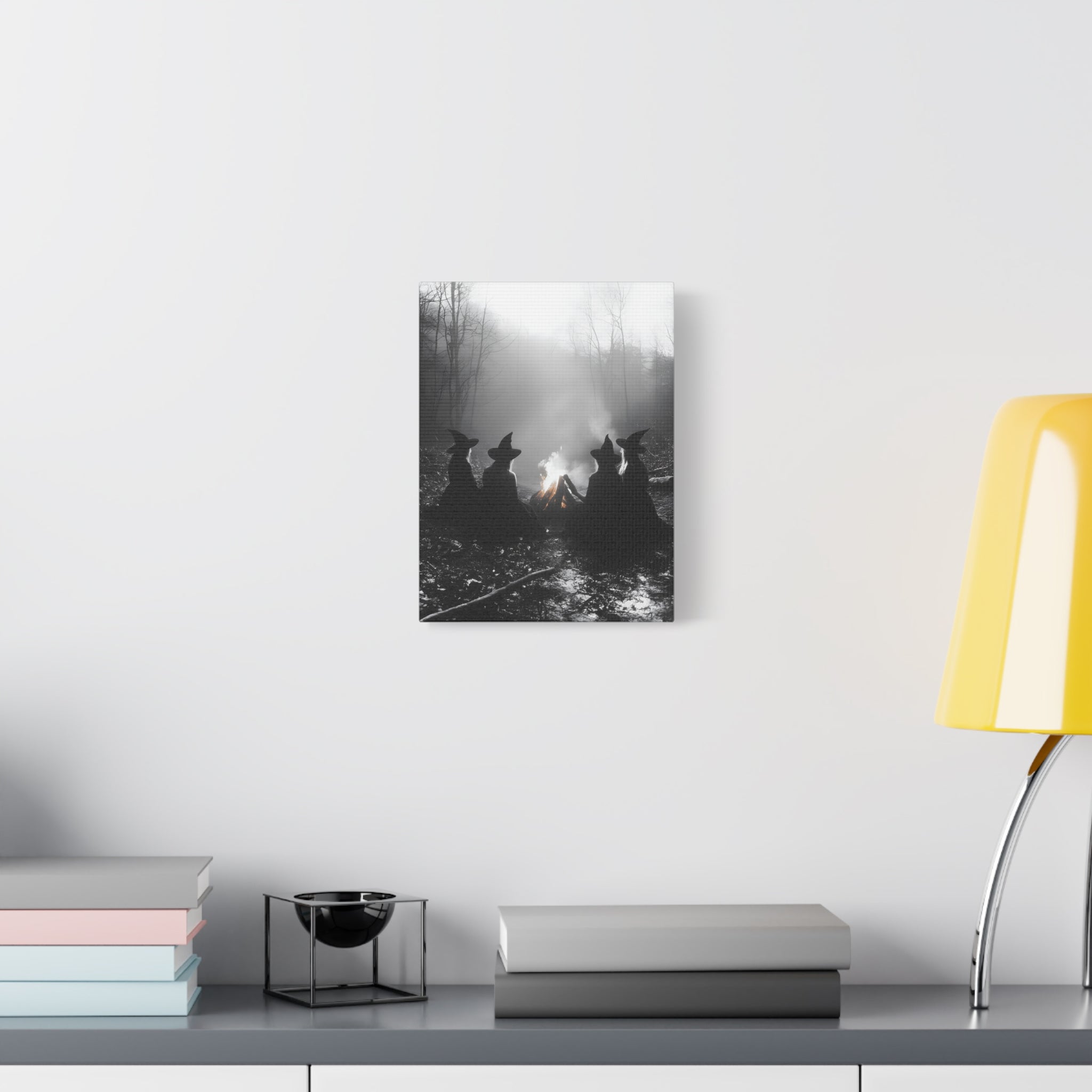 Mystical Witch Campfire Canvas Art, Boho Wall Decor, Halloween Home Decor, Witchy Aesthetic Art, Dark Forest Scene