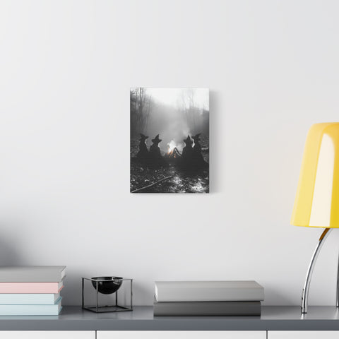 Mystical Witch Campfire Canvas Art, Boho Wall Decor, Halloween Home Decor, Witchy Aesthetic Art, Dark Forest Scene