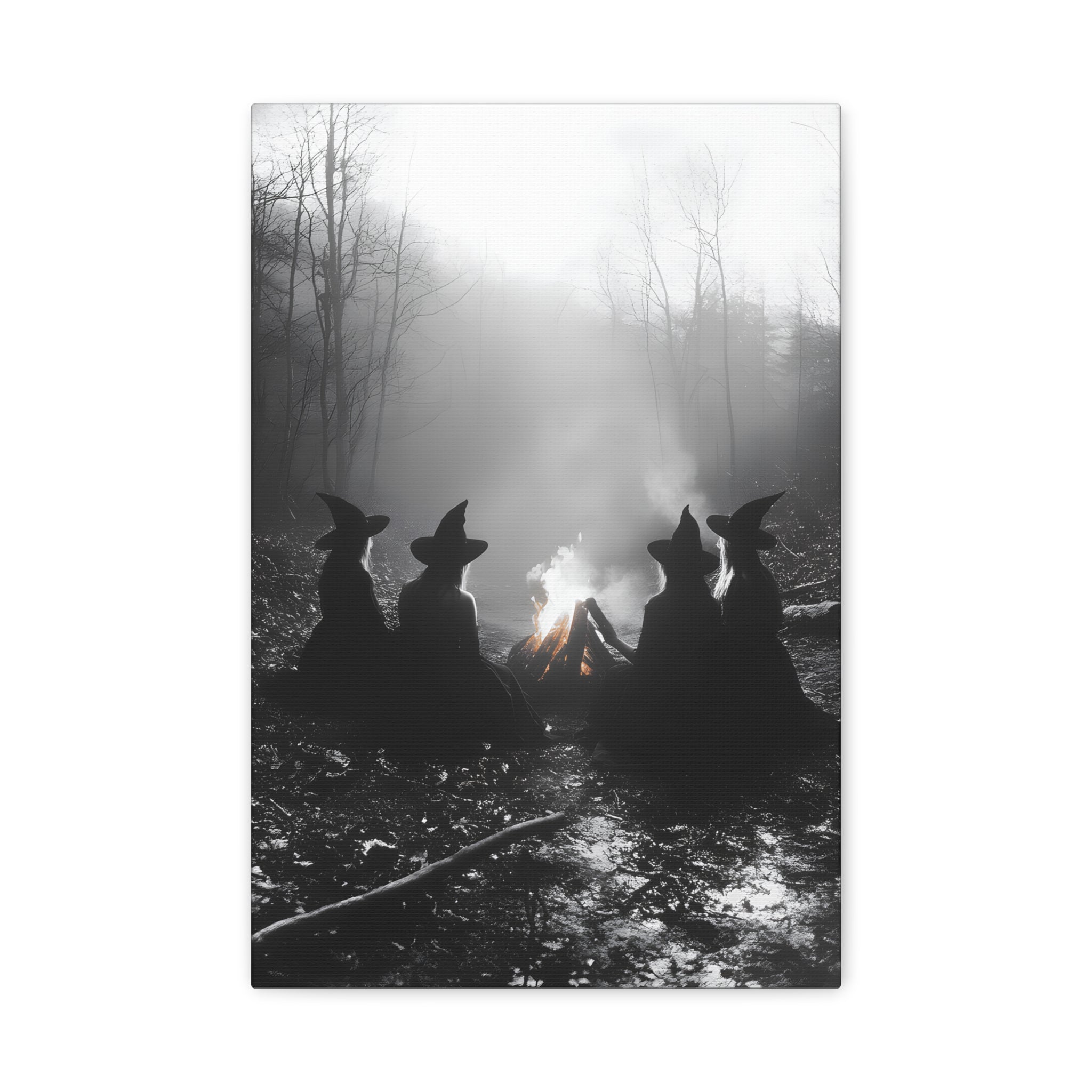 Mystical Witch Campfire Canvas Art, Boho Wall Decor, Halloween Home Decor, Witchy Aesthetic Art, Dark Forest Scene