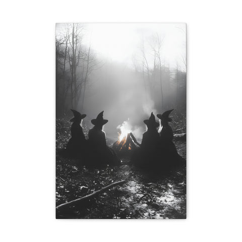 Mystical Witch Campfire Canvas Art, Boho Wall Decor, Halloween Home Decor, Witchy Aesthetic Art, Dark Forest Scene
